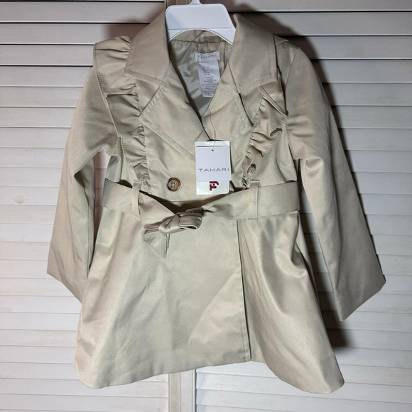 Three-Piece Girls Tahari Coat, Sleeveless Top, Leggings 3T Beige - Picture 3 of 13